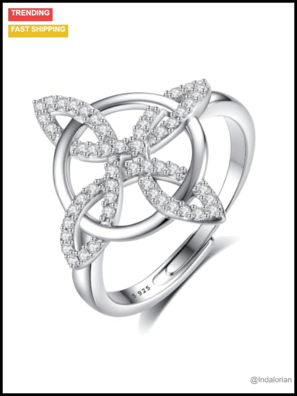 925 Sterling Silver Celtic Knot Open Ring with CZ